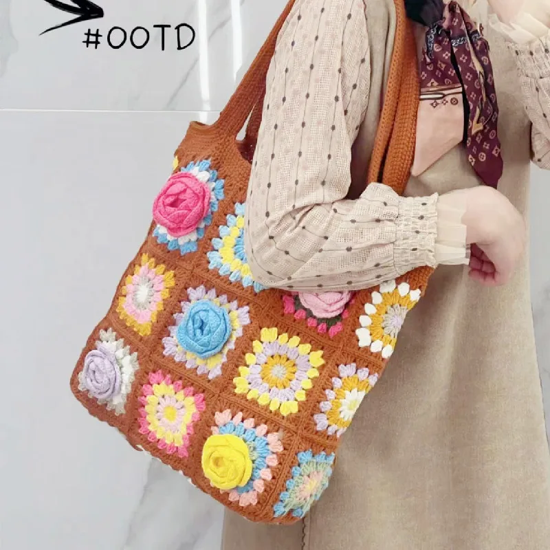 Women's shoulder bag, knitted large capacity handbag, casual women's handbag, large shopping bag, summer beach bag