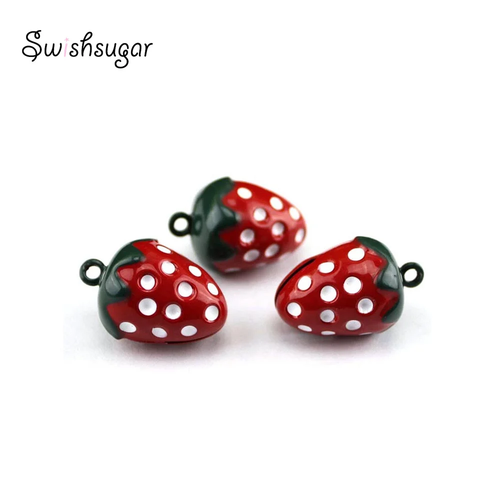 

Enamel Metal Cartoon Strawberry Jingle Bell Charms Pendant For Craft Findings Jewelry Accessories