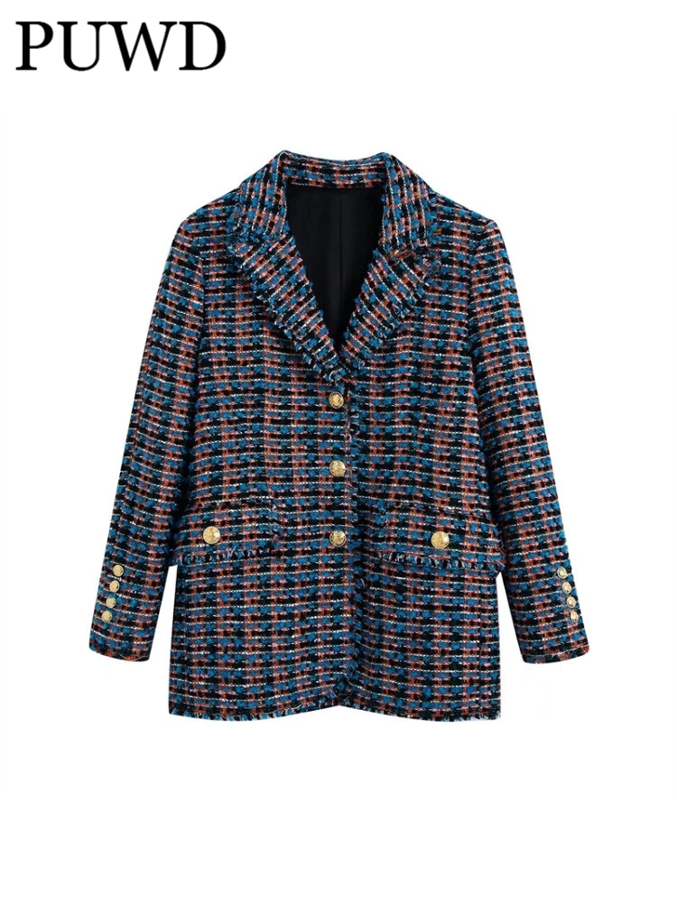

PUWD Women V Neck Slim Long Sleeve Blazer 2022 Spring Fashion Ladies High Street Vintage Casual Blazer Female Texture Blazer