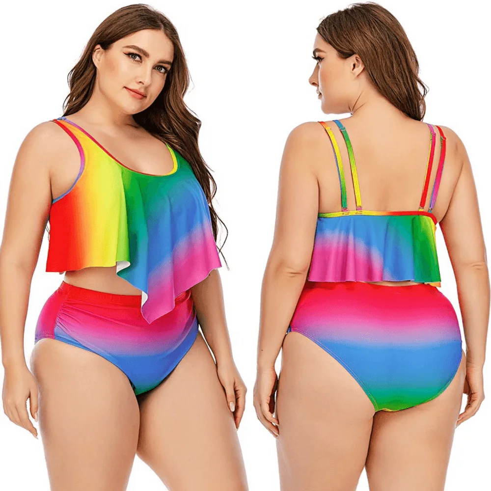 

Новинка 2022, бикини L/2XL/5xlrainbow, женский купальник, купальный костюм, танкини, купальники, купальный костюм с высокой талией из двух предметов