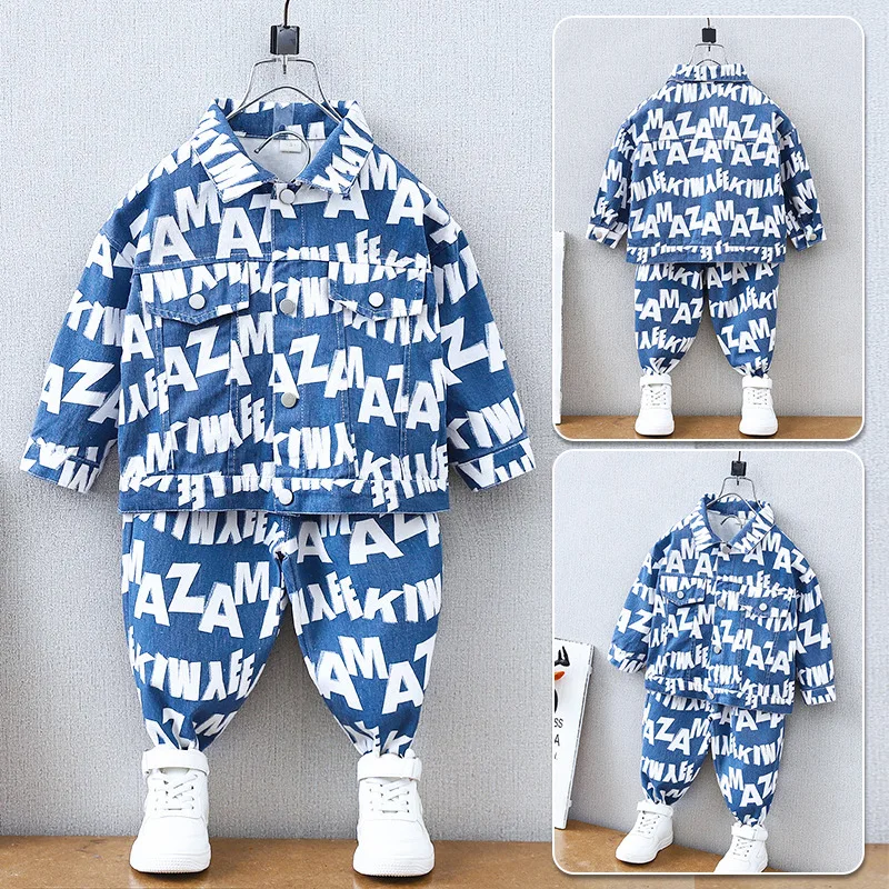 

Boys Suits Coat+Pants 2PCS/Sets 2022 Jean Warm Thicken Winter Autumn Breathable Children Clothing