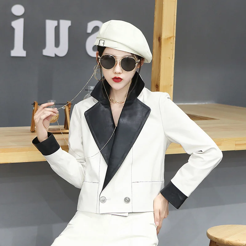 

2023 Genuine Leather Jacket Women Spring Autumn Short Motorcycle Coat Female Real Sheepskin Women's Coats Chaqueta Mujer Zjt1750