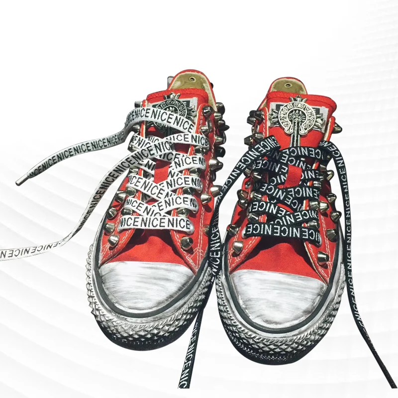 

Red high-top canvas shoes do old cylinder rivet shoes letter shoelaces hand rivets comfortable walking shoes 35-46