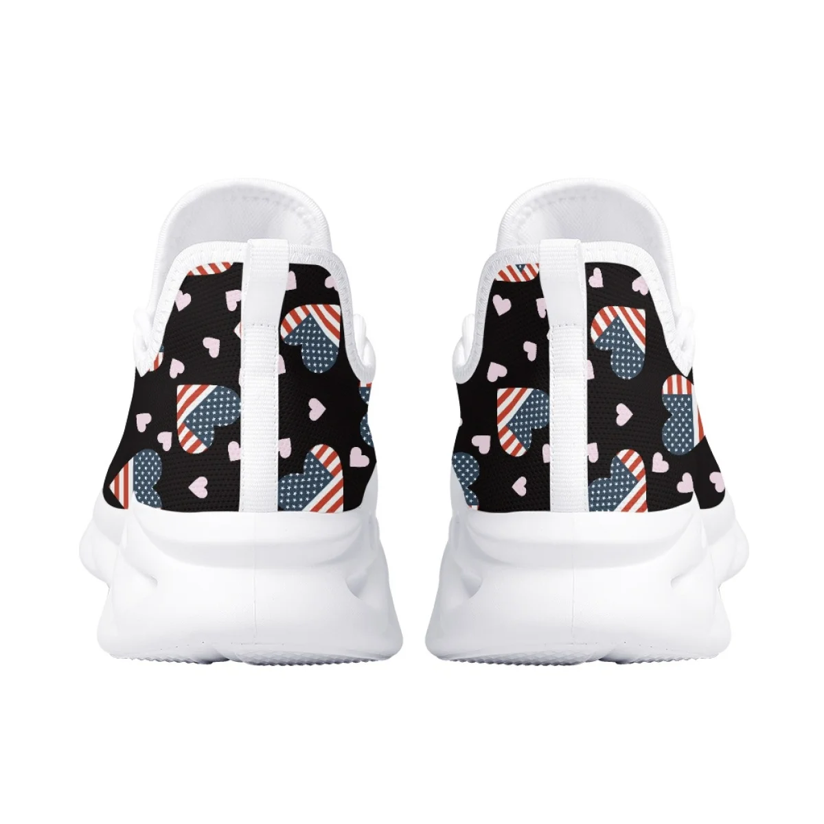 Belidome American Flag Heart Design Shoes Womens Athletic Running Mesh Breathable Casual Sneakers Lace Up Walking Footwear