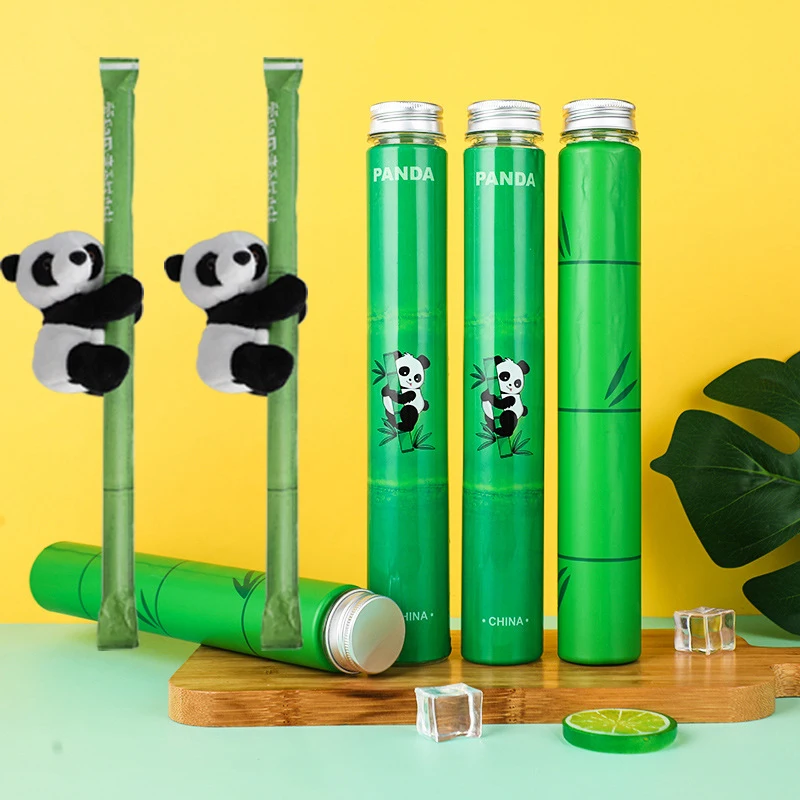 

Fresh Panda Hug Bamboo Portable Juice Mug Disposable Plastic Water Cup Takeaway 400ml Juice Drink Beverage Bottle