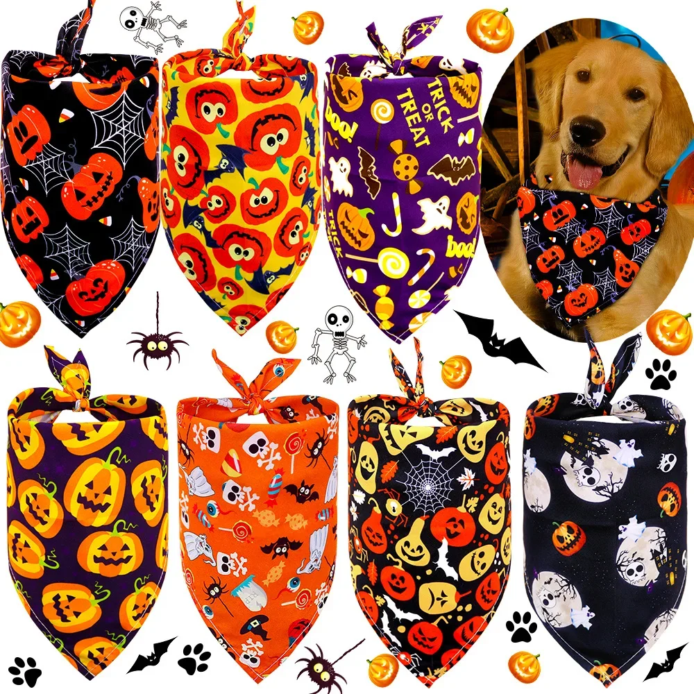 

Halloween Dog Bandanas Triangle Scarf Adjustable Holiday Pet Bandana Washable Cat Bib Scarf Costumes Decoration Dog Accessories