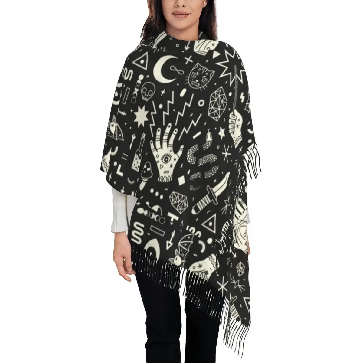 

Personalized Printed Halloween Witchcraft Witch Scarf Women Men Winter Warm Scarves Occult Witchy Magic Shawls Wraps