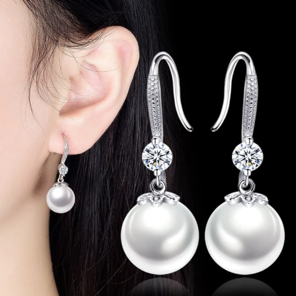 

DAYIN 925 Stamp Silver New Woman Fashion Jewelry High Quality Crystal Zircon Pearl Simple Retro Long Tassel Earrings
