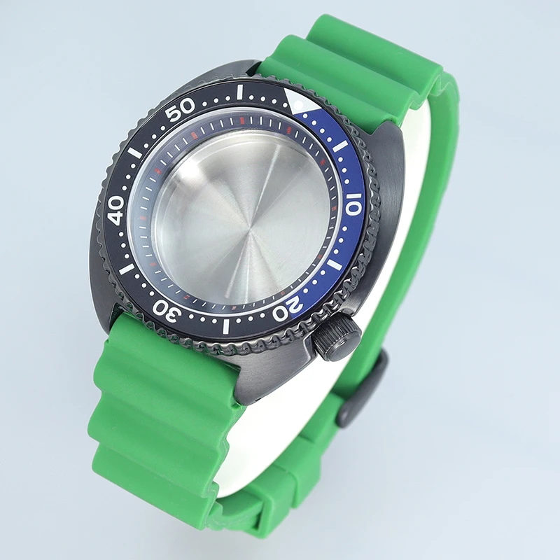 Черный корпус часов Abalone 45 мм зеленый резиновый браслет сапфир подходит для тунца