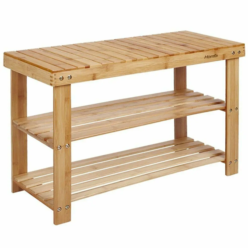 

Homfa Shoe Rack Bench 3 Tier Living Bamboo, Shoe Organizer or Entryway Bench Perfect for Shoe Cubby, Entry Bench Bathroom Bench