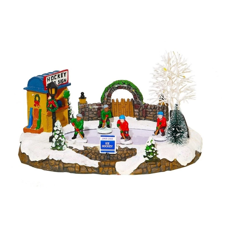 

Christmas Decorations LED Snow Scene Village Ice Hockey Tabletop Ornament Decors Resin Crafts Holiday 2024 New Year Gift