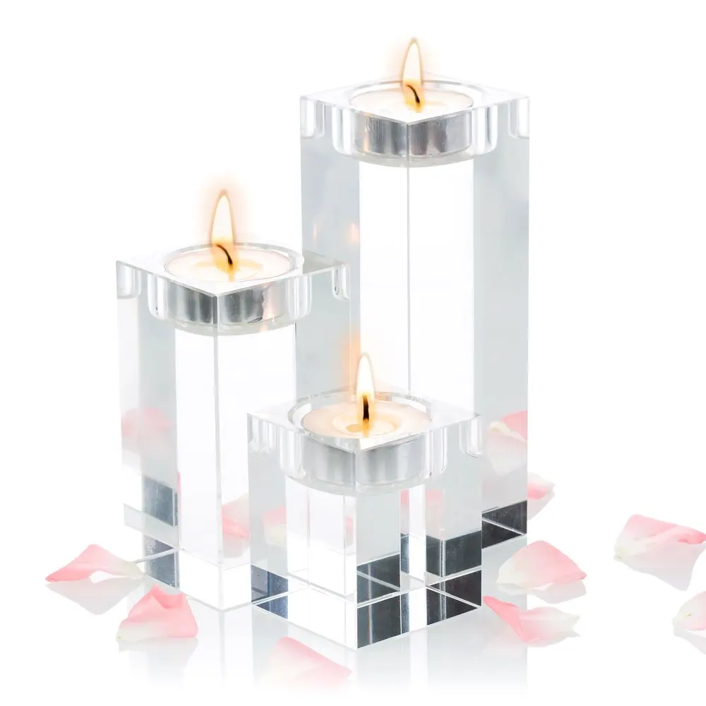 

Glass Crystal Tealight Candle Holders Set of 3, 2.4"+3.9"+5.5"