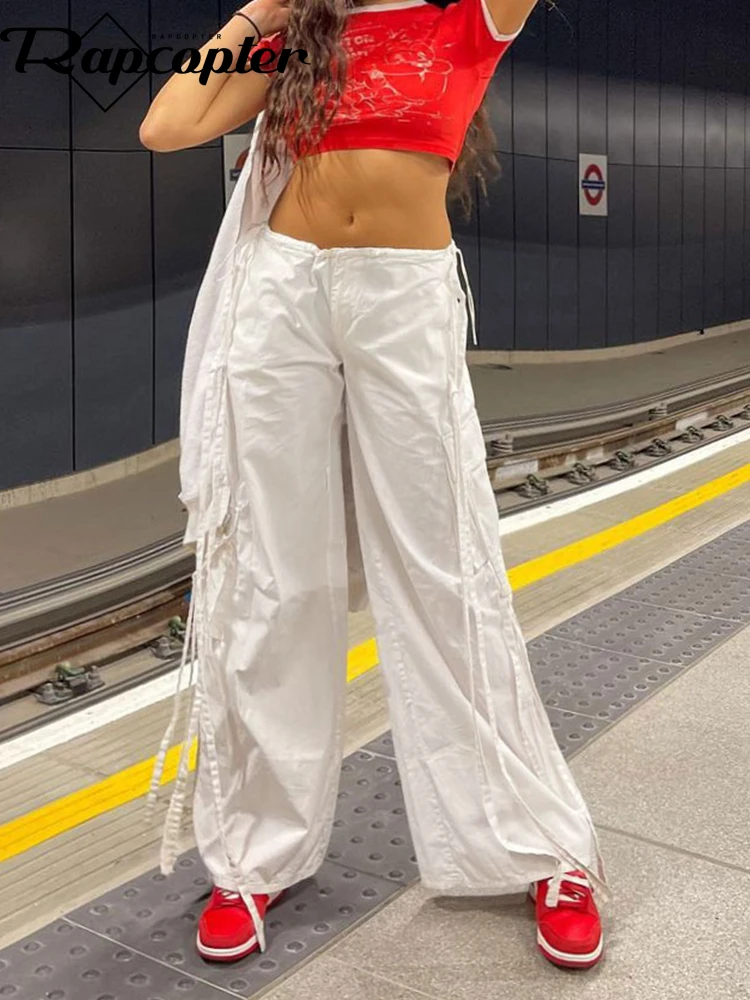 

Rapcopter Bnadage Baggy Cargo Pants y2k Vintage Ruched Drawstring Sweatpants Women Sporty Casual Harajuku Joggers Streetwear New