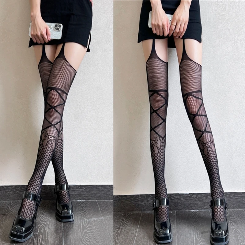 Women Sexy Bowknot Print Tights Cosplay Girls Long Nylon Socks Body Stockings Fishnet Pantyhose Mesh Lingerie Drop Shipping