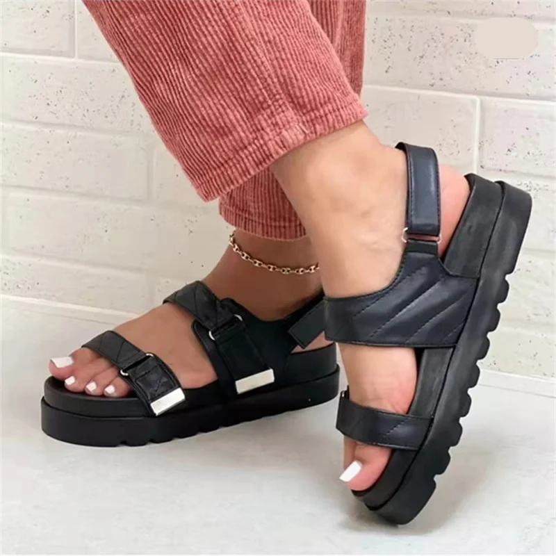 

Женские босоножки на танкетке, Сандалии больших размеров на толстой подошве с пряжкой, сандалии на плоской подошве, лето 2022