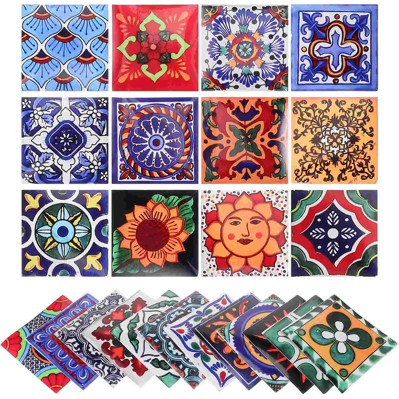 

24 Sheets Vintage Tile Stickers Peel Floor Tiles Mexican Wall Kitchen Trim Decor Backsplash