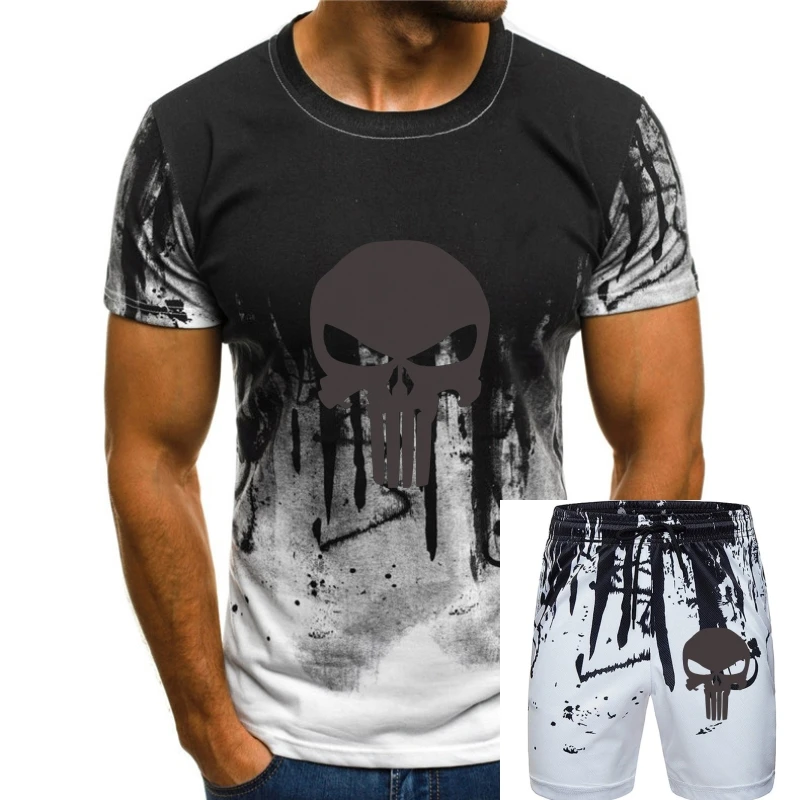 

Men Skull T Shirt Punisher Tshirts Dark Logo T-shirt 100% Cotton Fabric Tops Tees On Sale Summer Fall O-Neck Clothes Black