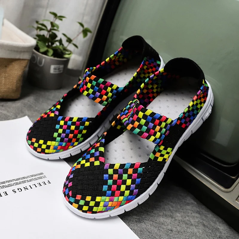 Handmade Woven Women's Sandals Breathable Female Flat Shoes  2023 Summer Loafers Shoes for Women's Colorful Luxury Flat Sandals