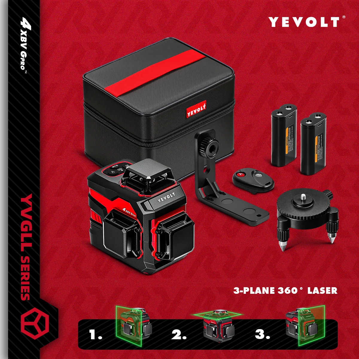 Фото YEVOLT YVGLL4XS12 Лазерный уровень 12-линейный зеленый луч ± 0,2 мм/м Прецизионный, сопротивление пыли/воды IP54, режим автоматического выравнивания и наклона ​ №1