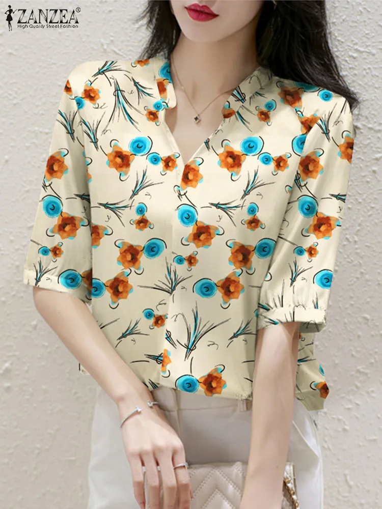 

Женские осенние топы ZANZEA 2022, корейские пикантные туники с цветочным принтом, праздничная модная блузка на пуговицах с рукавами-фонариками, ...