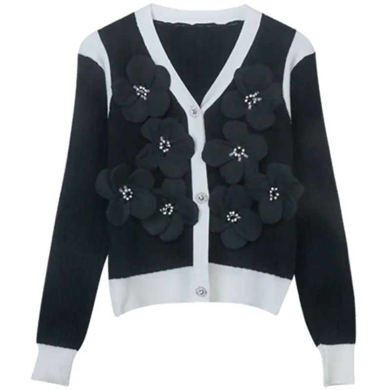 

Женский свитер с цветочным принтом, белый кардиган с длинным рукавом, осень 2022