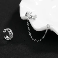 retro style silver color shiny zircon crown long tassel chain earring hollow lace crown ear cuff clip on earring for girl gift