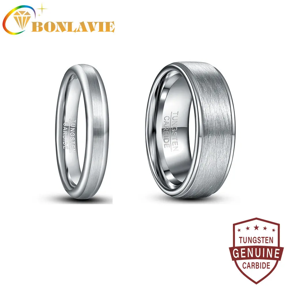 

BONLAVIE 4mm & 8mm Tungsten Carbide Ring Classic Steel Color Lassa Ring Men's Women Brushed Wedding Jewelry Best Gift