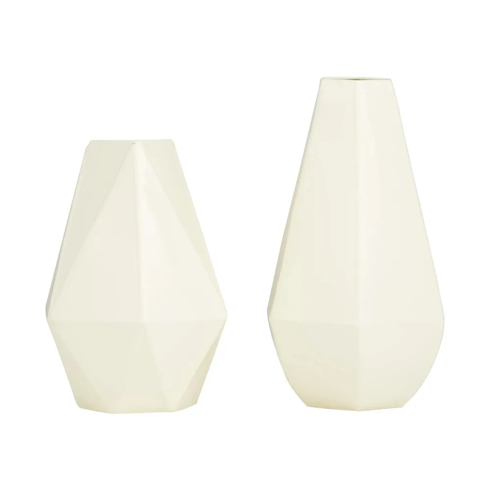 

Set of Room Decoration Accessories 10"H Geometric Cream Metal Vase Decor Create Depth and Form for Your Space Flower Home Modern
