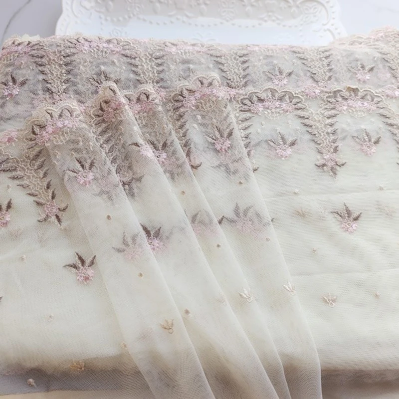 

30Yards Yellow Mesh Flower Embroidery Lace Trimmings Lace Fabrics Trim for Sewing Lingerie Clothing