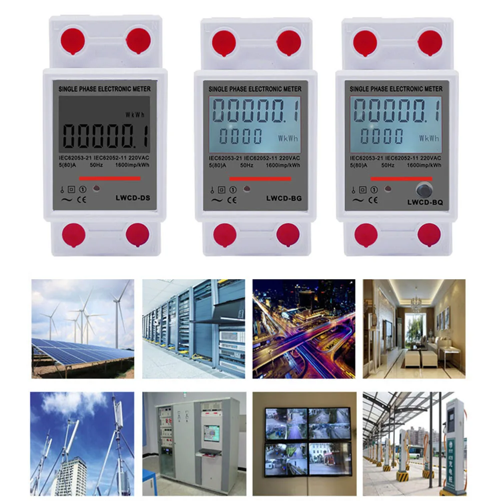 

Single-Phase Electronic Meter Guide Rail LCD Display Energy Meter AC 220V 5-80 A Single Dual Display Backlight 78x36x65mm