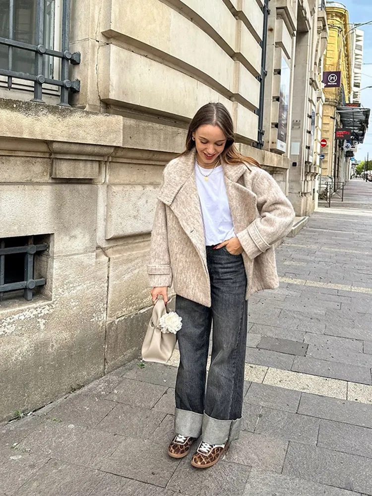 2024 универсальное теплое женское пальто с воротником лацканами однобортное