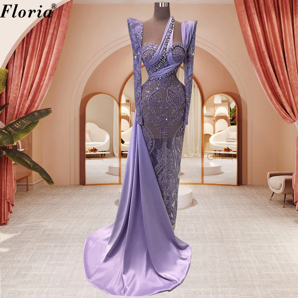 

Special Purple Beaded Cocktail Dresses 2023 Long Sleeves Transparent Evening Gowns Vestidos De Cóctel Celebrity Dresses