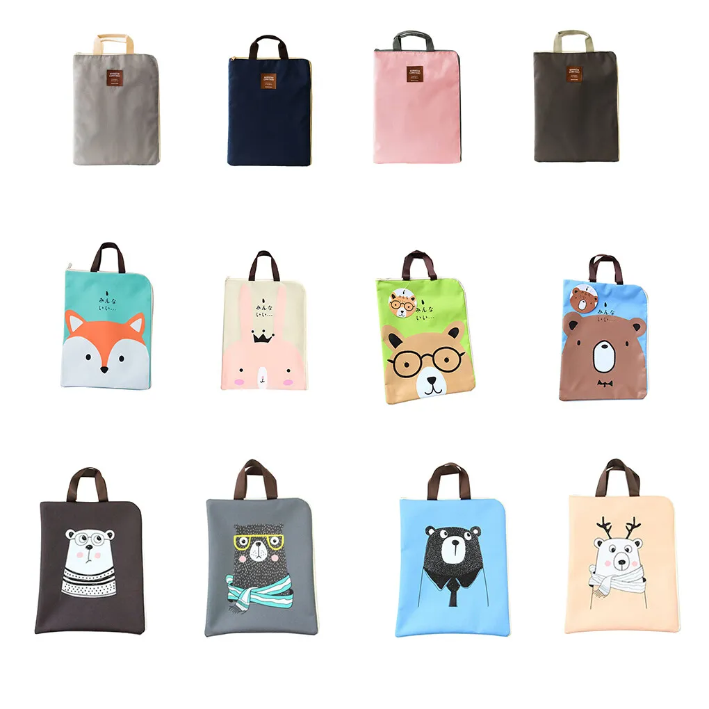 

Paper File Storage Bag Zipper Design Book Tablet Phone Storing Handbag Waterproof Oxford Cloth