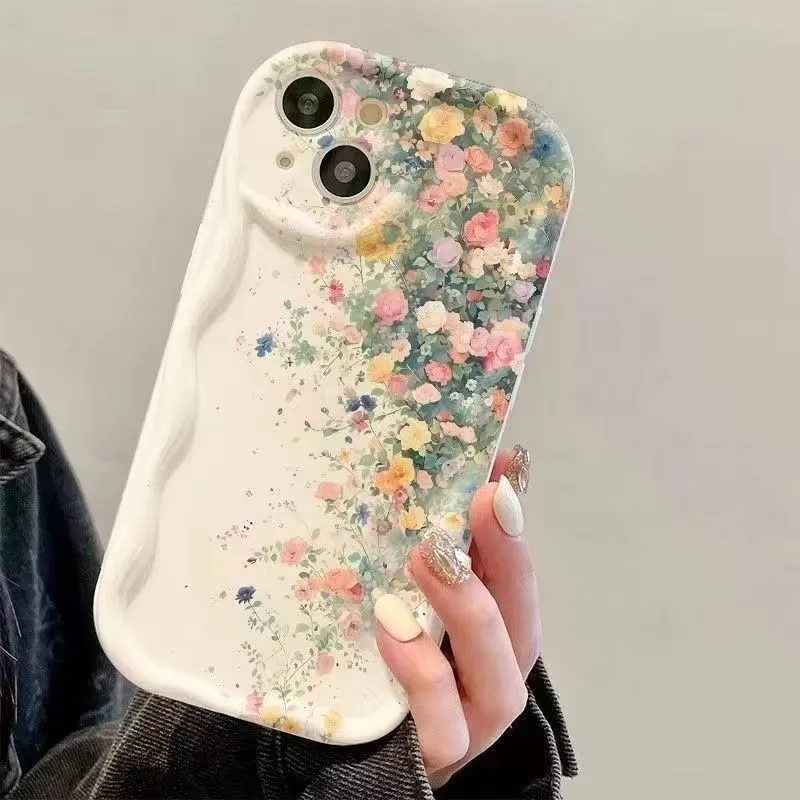 Фото Винтажный чехол для телефона с рисунком белых лилий и волнистой рамкой для iPhone 17, 16, 15, 14, 13, 12, 11 Pro Max Plus, 17e, 16e №3