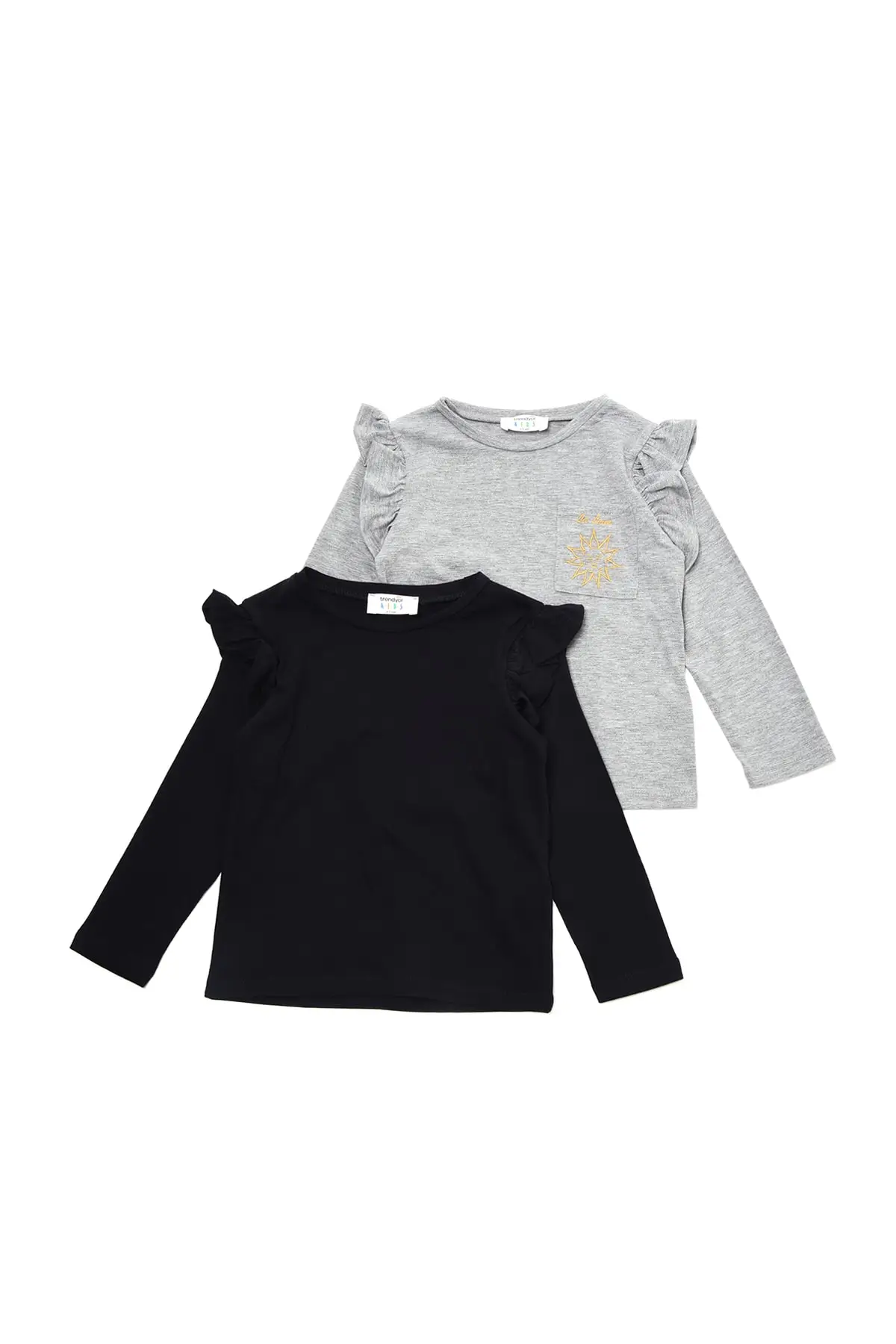 Трикотажная футболка с оборками и карманами для девочек посылка Trendyol 2'li