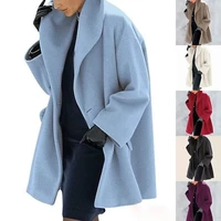 2021 winter womens wool coat hooded blended long sleeve solid color coat fashion new casual loose button office ladies jacket