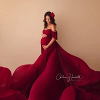 sexy red maternity dresses photo robes sleepwear off the shoulder sweetheart pregnant gowns longtrain bathrobes for photo shoot