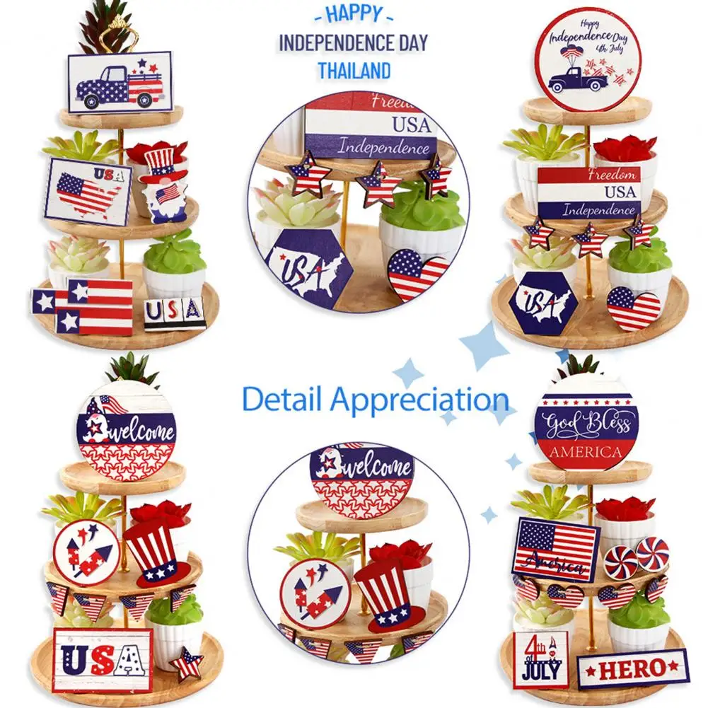 

1 Set Beautifully Wooden Sign Portable Tray Ornament Creative Independence Day Tray Wooden Sign Decorative