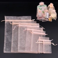 wholesale 50100pcs champagne pink drawstring organza bag for diy jewelry small package pouches christmas gifts wedding bags