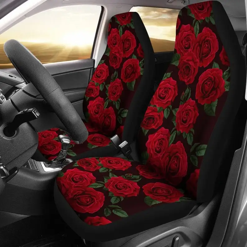 

Red Roses Floral Flowers Black Car Seat Covers Pair, 2 Front Car Seat Covers, Seat Cover for Car, Car Seat Protector, Car Access