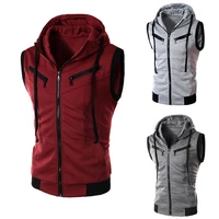 2021 autumn fashion sleeveless jacket men winter casual patchwork tops sports fitness zipper hoodies hooded vest mens clothing