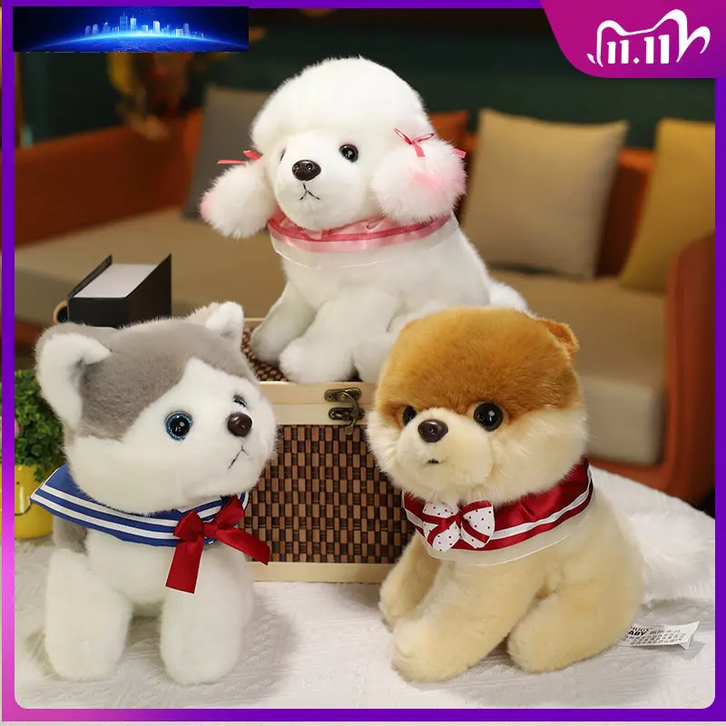 

25cm Lovely Simulation Husky Poodle Pomeranian Plush Toys Kawaii Pet Dogs Soft Animal Dolls Girls Children's Birthday Gifts