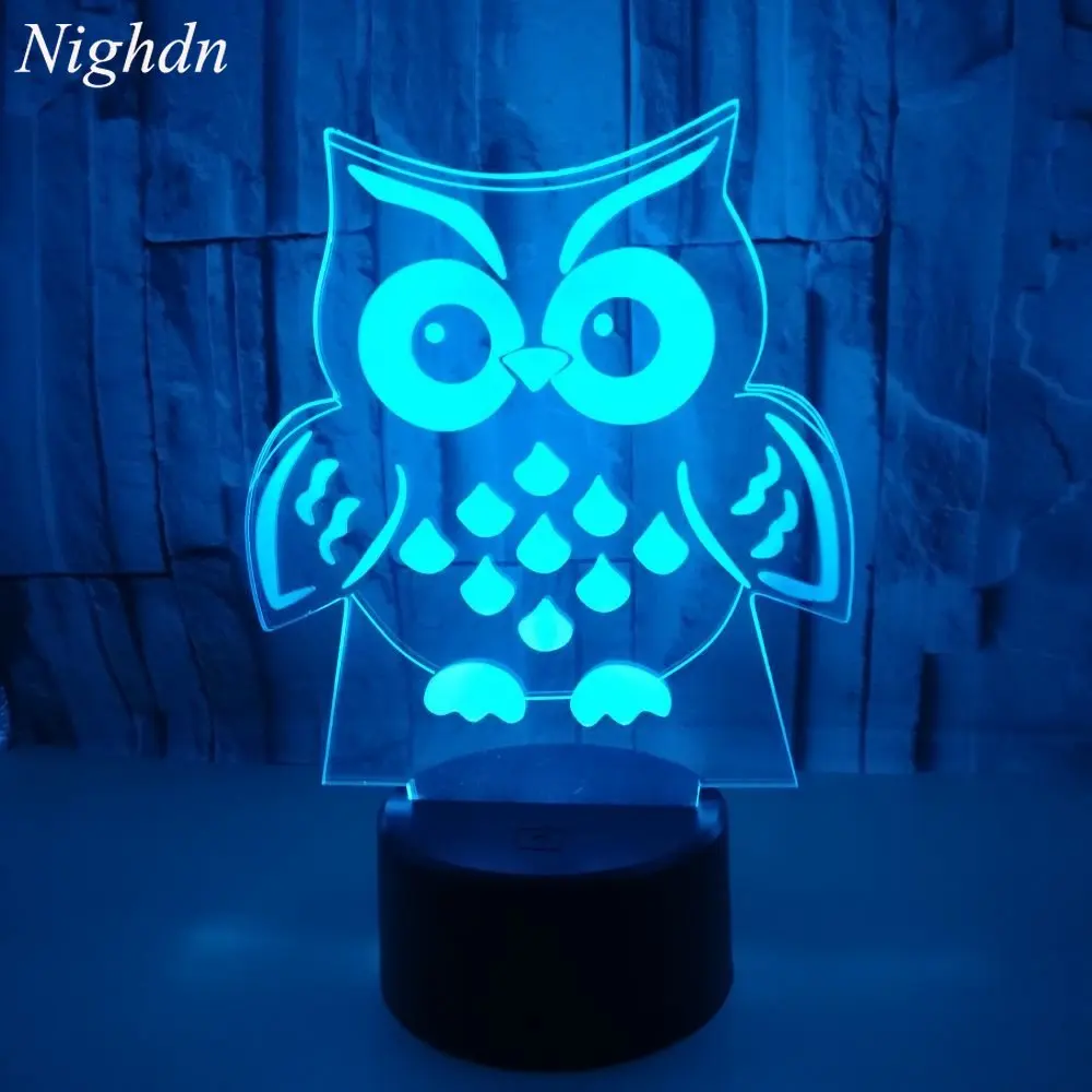 

3D Owl Night Light for Kids 7 Colors Changing Bedroom Bedside Table Lamp Decoration Nightlight Birthday Gifts for Baby Boy Girl