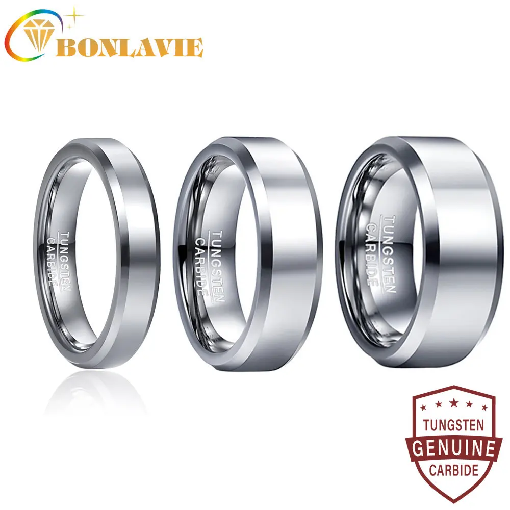 

BONLAVIE 4mm 6mm 8mm Polished Steel Color Tungsten Steel Ring Tungsten Steel Ring Men's Engagement Jewelry AAA Quality