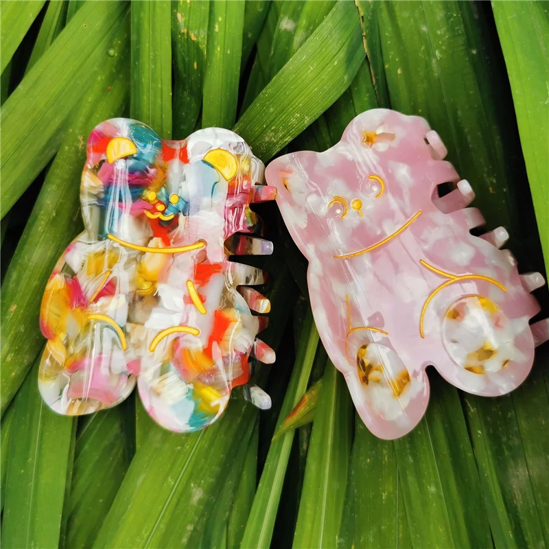 

Cute Candy Bear Hair Clip Acetic Acid Rainbow Clip Personality Fashion Women Girl Back Head Animal Big Clip Jewelry Gift New