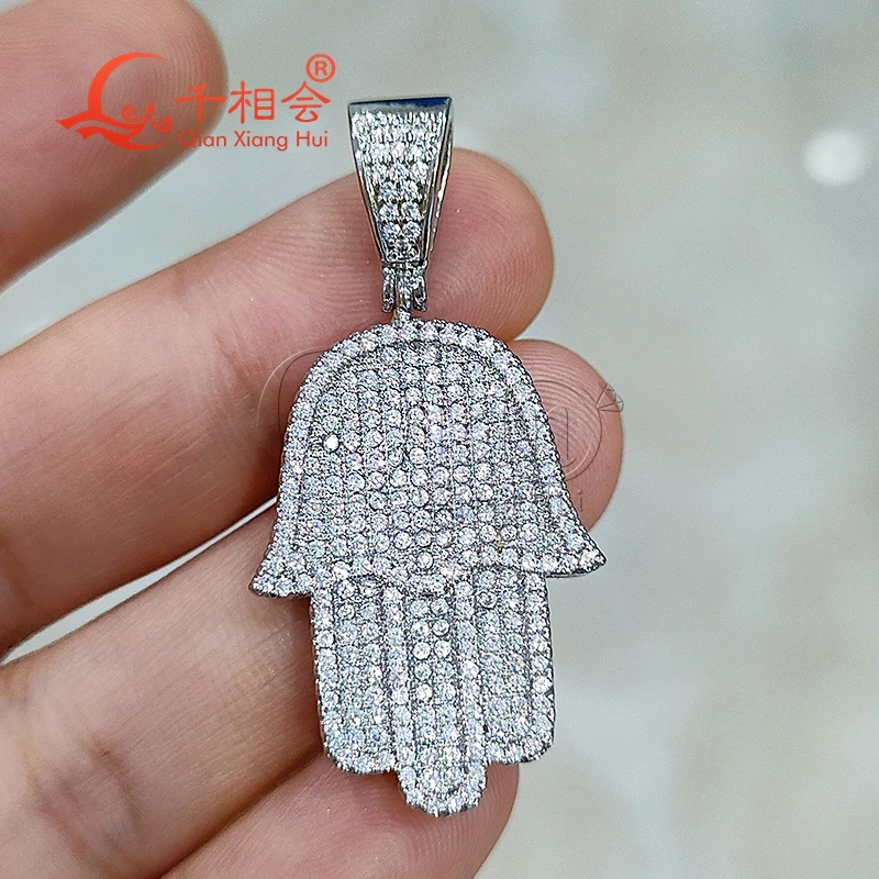 20*41mm Simple Hamsa Hand  D VVS white moissanite pendant  925 Sterling Silver hip hop  Iced Out Cuban Jewelry datting