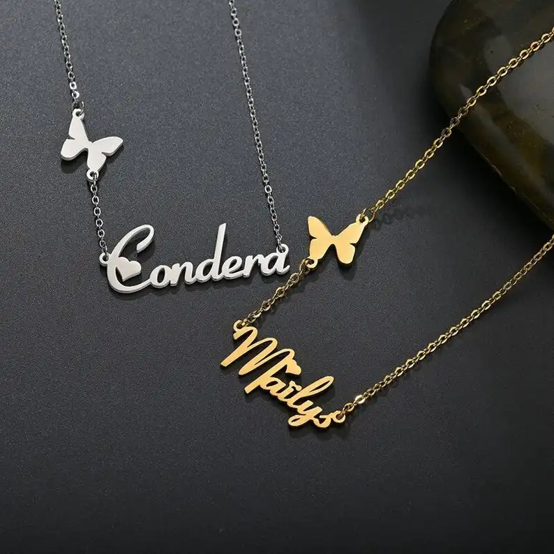 

Fashion Custom Necklaces New Butterfly Personalized Collares Collier Stainless Steel Name Design For Women Girl Jewelry Gift