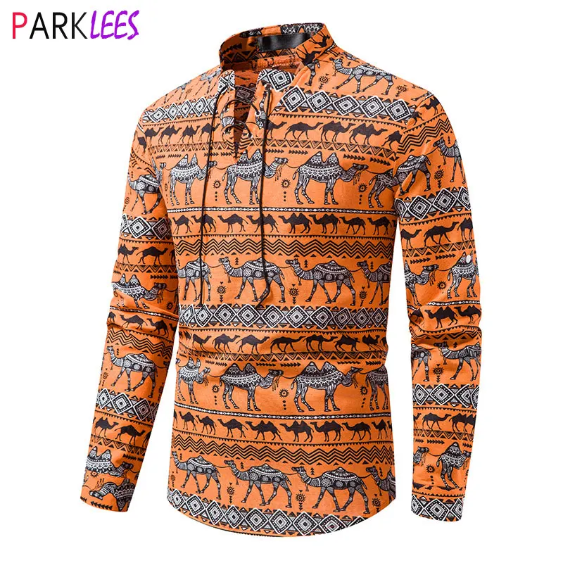 

Мужская хлопковая льняная рубашка в стиле ретро, в этническом стиле, Повседневная Свободная рубашка на шнуровке, со стоячим воротником, Пля...