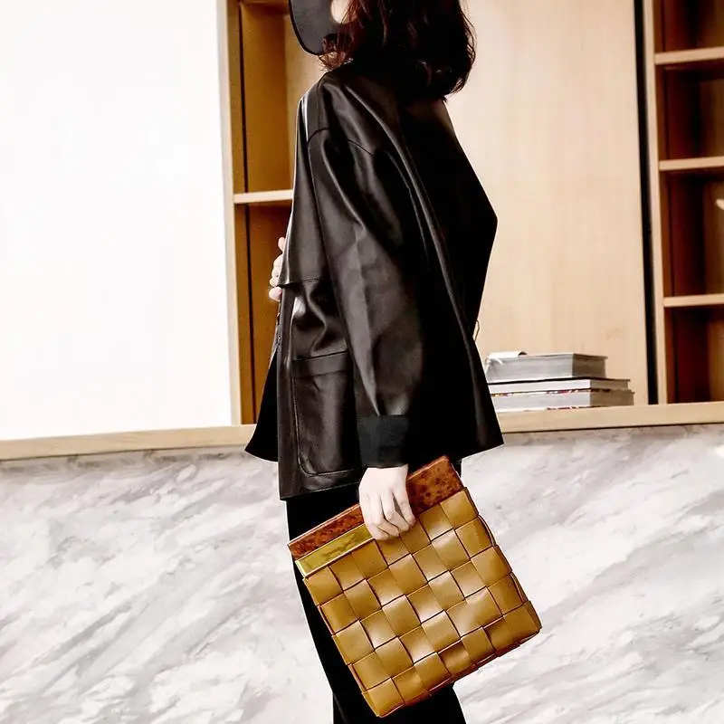 Fitaylor New Spring Autumn Pu Jacket Women Fashion V-neck Lace-up Faux Leather Lady Loose Solid Color Coat | Женская одежда