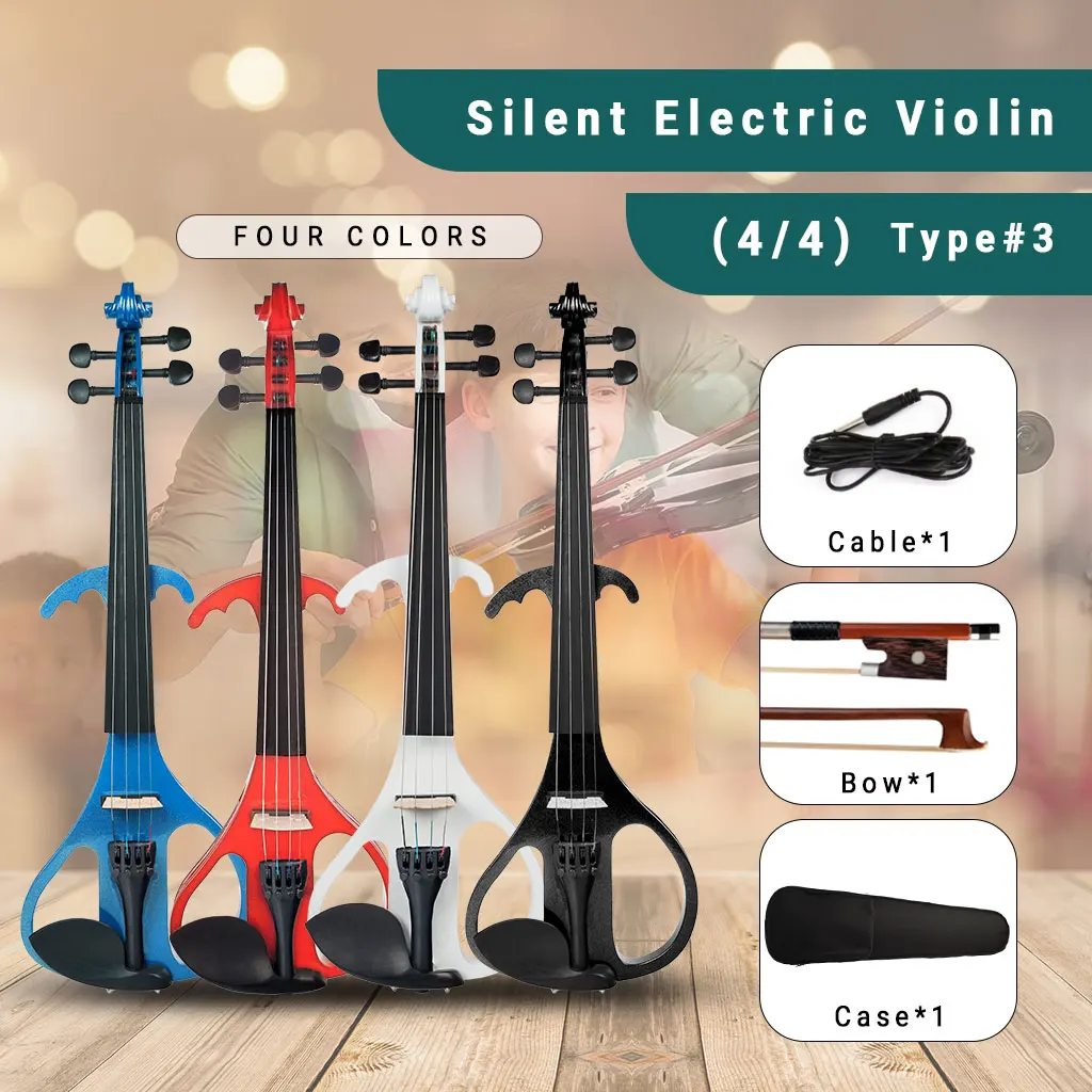Electric Violin 4/4 Silent Electric Wood Violin Carrying Case Audio Cable Bow Violinist Strings KIT For Beginner Student Learner
